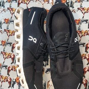 Men's Black and White Athletic Shoes on cloud